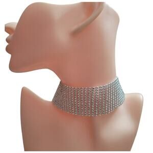 Thick mesh chain silver glam choker necklace